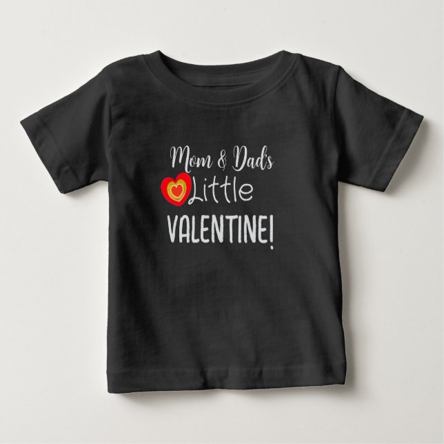 Mum & Dad's Little Valentine Cute Red Gold Heart  Baby T-Shirt (Front)