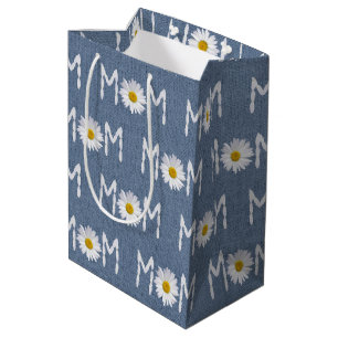 Mum Daisy On Blue Denim Medium Gift Bag