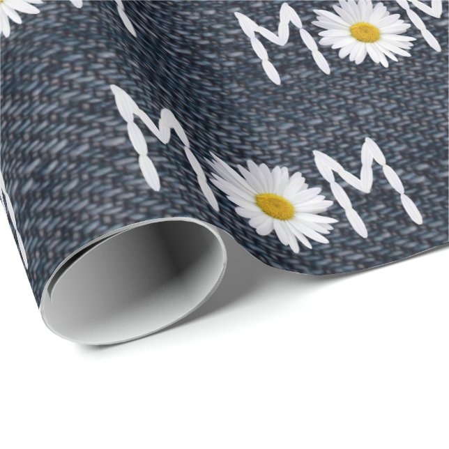 Mum Daisy On Blue Denim Wrapping Paper (Roll Corner)