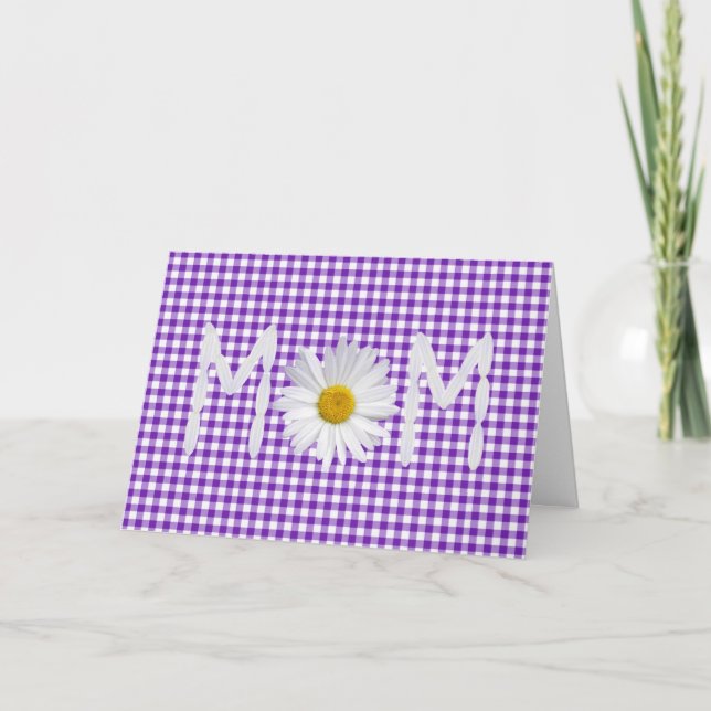 Mum Daisy on Purple and White Gingham Card (Front)