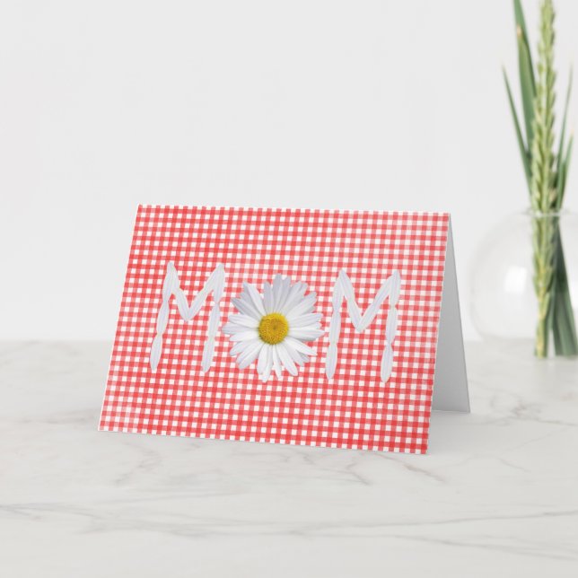 Mum Daisy on red and white gingham Card (Front)