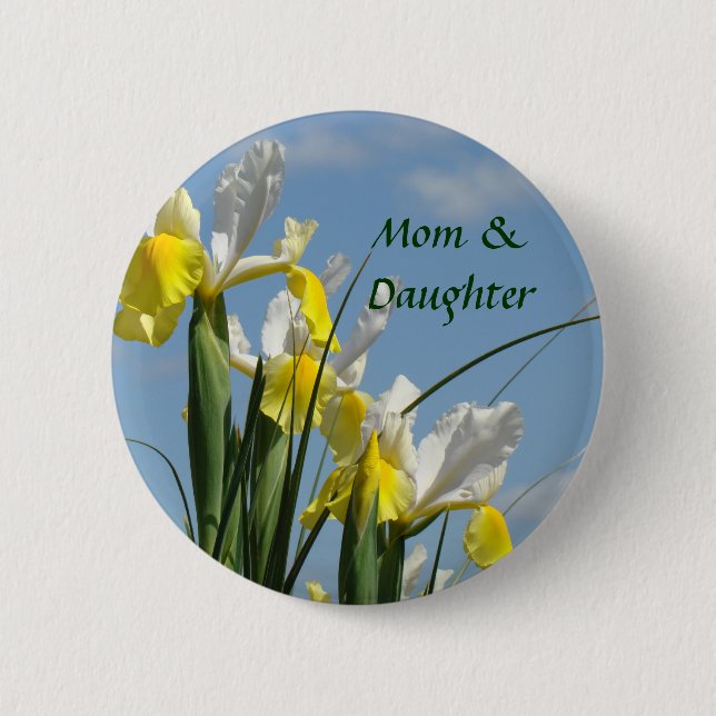 Mum & Daughter button Yellow White Iris Flowers (Front)