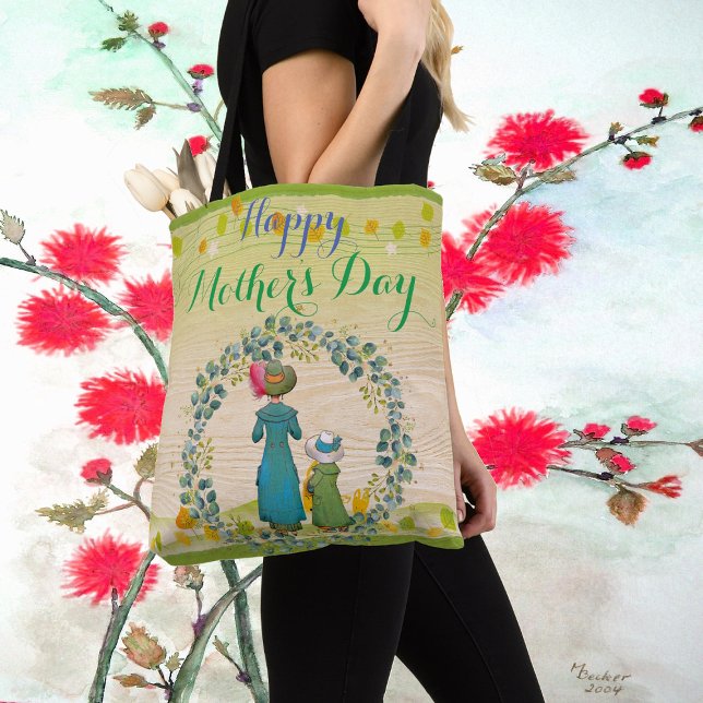 Mum Daughter Greenery Foliage Happy Mother's Day  Tote Bag (Creator Uploaded)