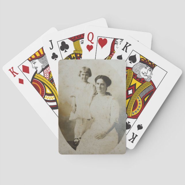 Mum & Daughter Oval Mask Foxed RPPC BW Photo Image Playing Cards (Back)
