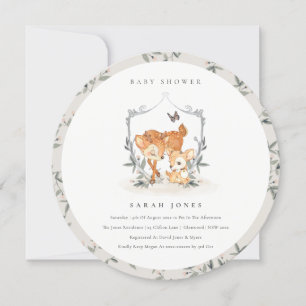 Mum Deer Fawn Floral Crest  Baby Shower Invite
