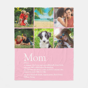 Mum Definition 6 Photo Collage Pink Fleece Blanket
