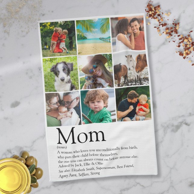 Mum Definition 9 Photo Collage Tea Towel (Mom Definition 9 Photo Collage Kitchen Towel)