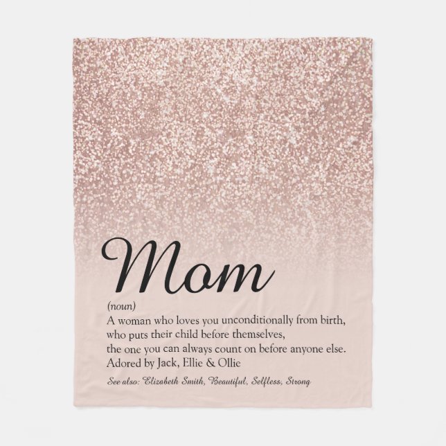 Mum Definition Elegant Script Rose Gold Glitter Fleece Blanket (Front)