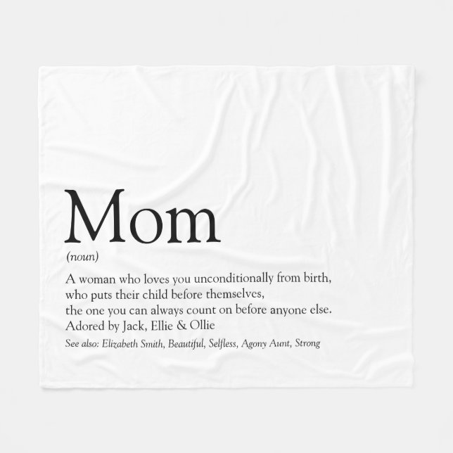 Mum Definition Fun Cool Black and White Fleece Blanket (Front (Horizontal))