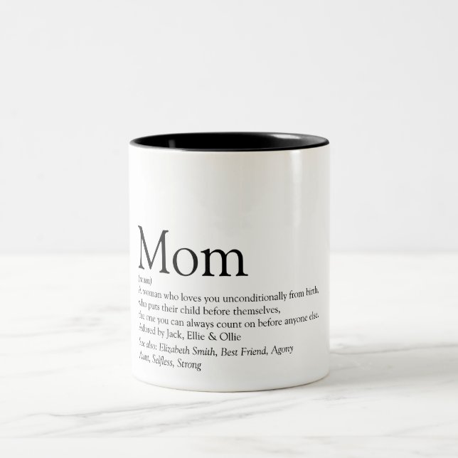 Mum Definition Quote Black and White Two-Tone Coffee Mug (Center)