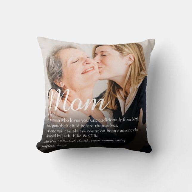 Mum Definition Quote Elegant Script Photo Cushion (Front)