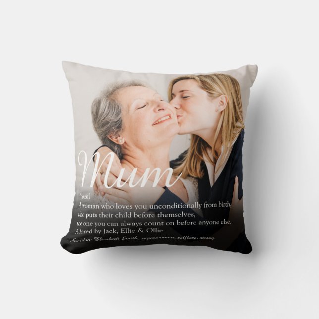 Mum Definition Quote Elegant Script Photo Cushion (Front)