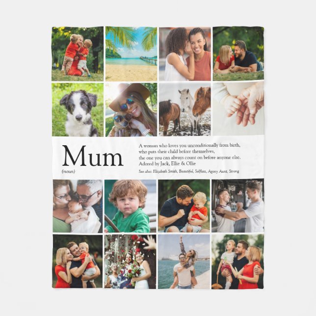 Mum Definition Quote Modern Family Photo Collage Fleece Blanket (Front)