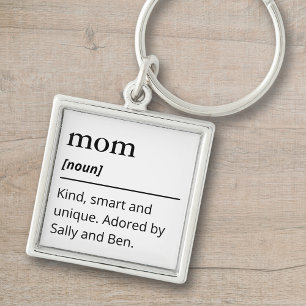 Mum definition with kids names black and white key ring