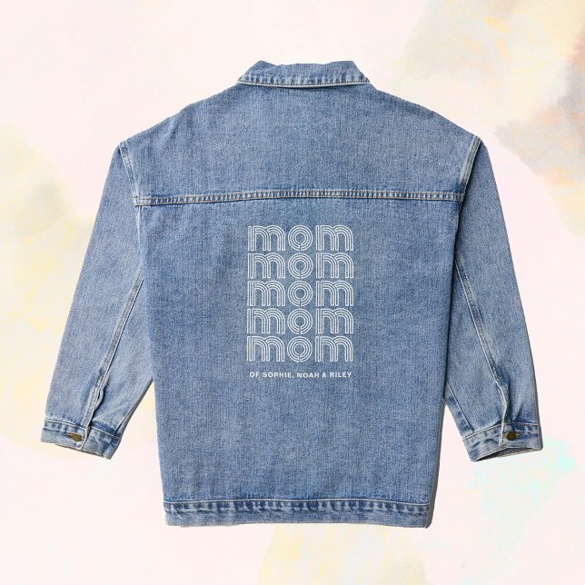 Mum | Disco Style Text with Children's Names Denim Jacket (A trendy, disco style design on a denim jacket for the proud mom)