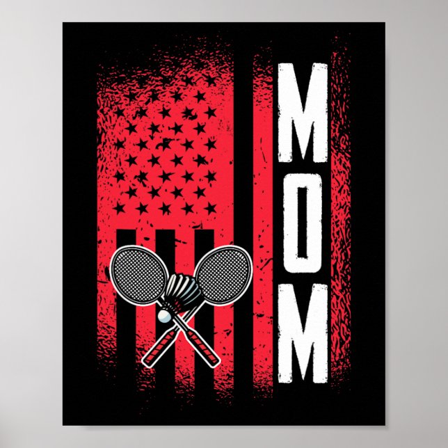 Mum Dminton Player Retro Game Us Flag Merica Shutt Poster (Front)