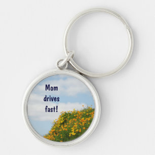 Mum Drives Fast! keychain Blue Sky Poppies