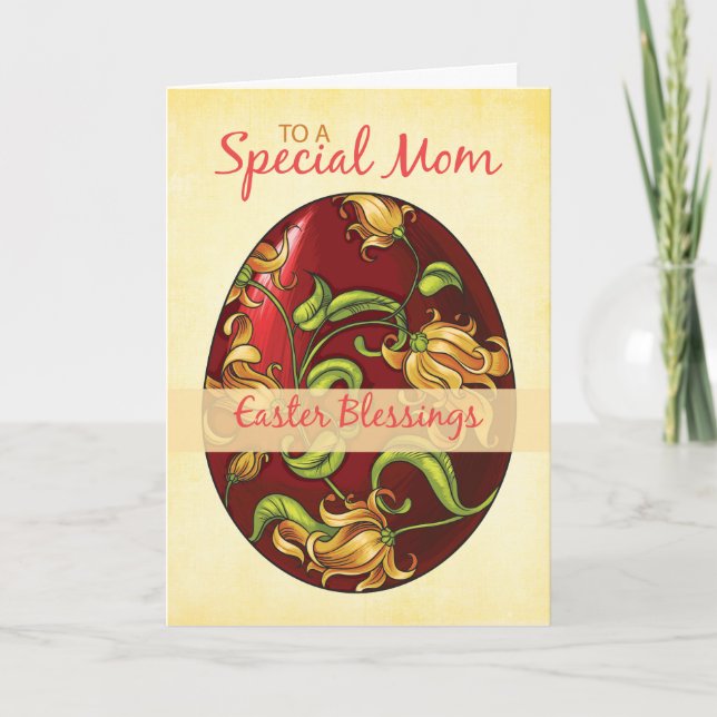 Mum, Easter Blessings, Egg with Lilies Holiday Card (Front)
