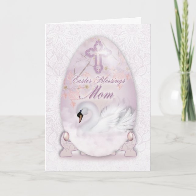 Mum, Easter Card With Decorated Egg, Swan (Front)