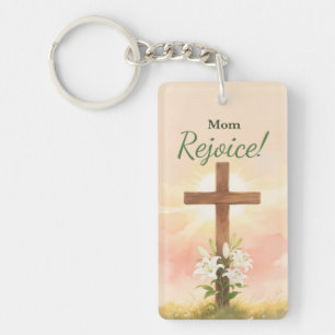 Mum Easter Rejoice Cross and Lilies Key Ring