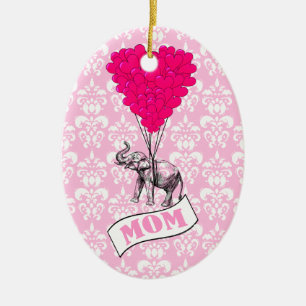 Mum, elephant and heart balloons ceramic ornament