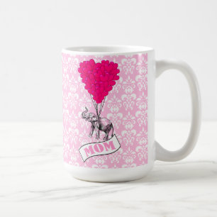 Mum, elephant and heart balloons coffee mug