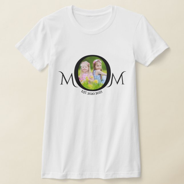 Mum Est. Mother's Day Photo Script Black on White T-Shirt (Laydown)