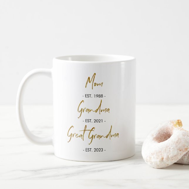 Mum Est. to Grandma Est. to Great Grandma Coffee M Mug (With Donut)