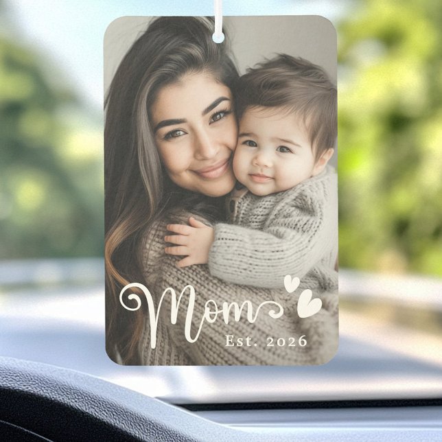 Mum est year hearts overlay photo car air freshener (Mom est year hearts overlay photo air freshener)