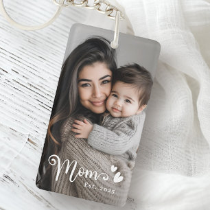 Mum est year hearts overlay photo key ring