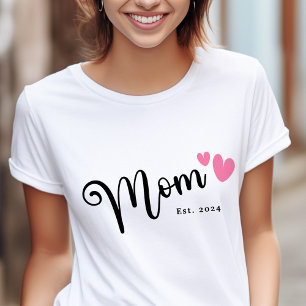 Mum Est. year mothers day cute and script hearts T-Shirt