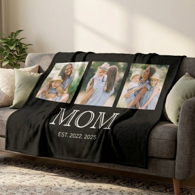 Mum Established 3 Photo Black Fleece Blanket (Creator Uploaded)