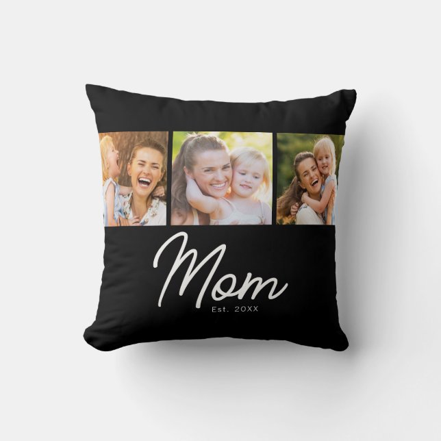 Mum Established 3 Photo Script Black Cushion (Front)
