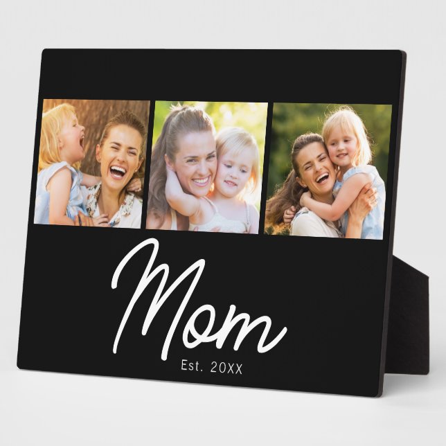 Mum Established 3 Photo Script Black Plaque (Side)