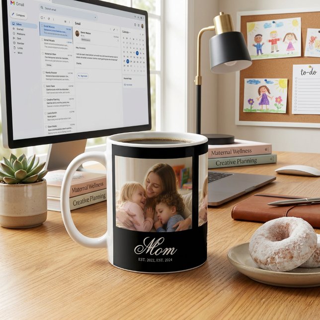 Mum Established  3 Script White 3 Photo Coffee Mug (Mom Established Script White 3 Photo Coffee Mug)