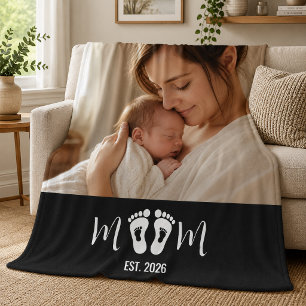 Mum Established Baby Footprints Photo Gift Fleece Blanket