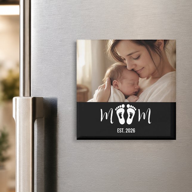 Mum Established Baby Footprints Photo Gift Magnet (Creator Uploaded)