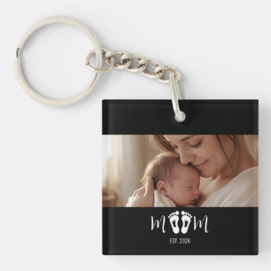 Mum Established Baby Footprints Photo Mother's Day Key Ring