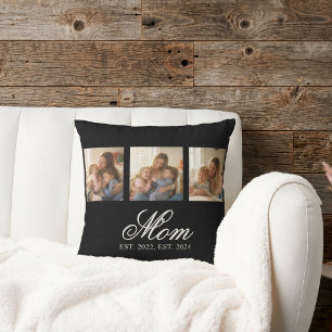 Mum Established Black Elegant Script 3 Photo Cushion