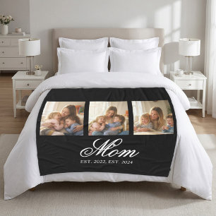Mum Established Black Elegant Script 3 Photo Fleece Blanket