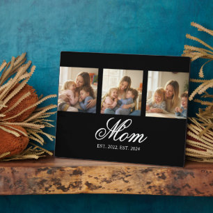 Mum Established Black Elegant Script 3 Photo Plaque