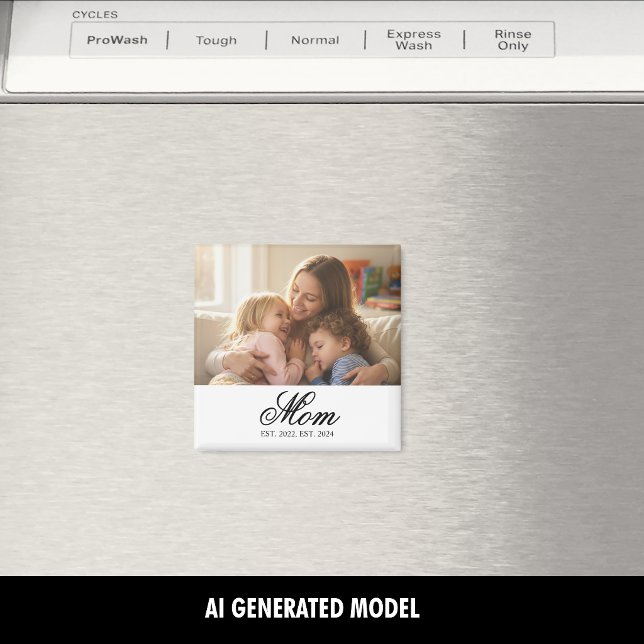 Mum Established Black Elegant Script Photo Magnet (Mom Established Black Elegant Script Photo Magnet)