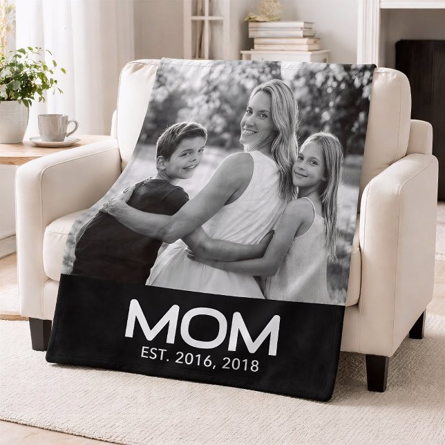 Mum Established Black Modern Bold Photo Fleece Blanket (Creator Uploaded)