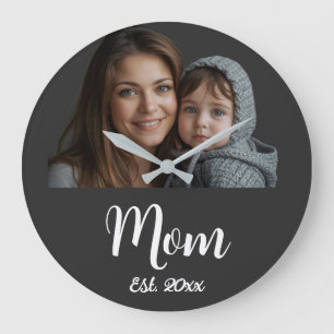 Mum Established Black Modern Script Clock