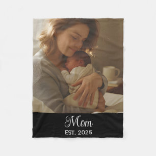 Mum Established Black Modern Script Photo Fleece Blanket