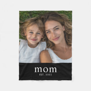 Mum Established Black Modern Script Photo Fleece Blanket