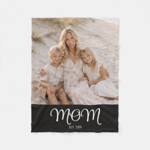 Mum Established Black Modern Script Photo Fleece Blanket