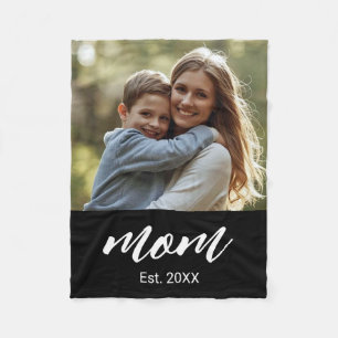 Mum Established Black Modern Script Photo Fleece Blanket
