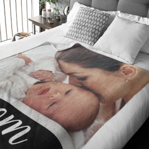 Mum Established Black Modern Script Photo Fleece Blanket