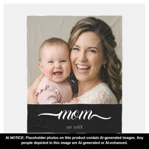 Mum Established Black Modern Script Photo Fleece Blanket